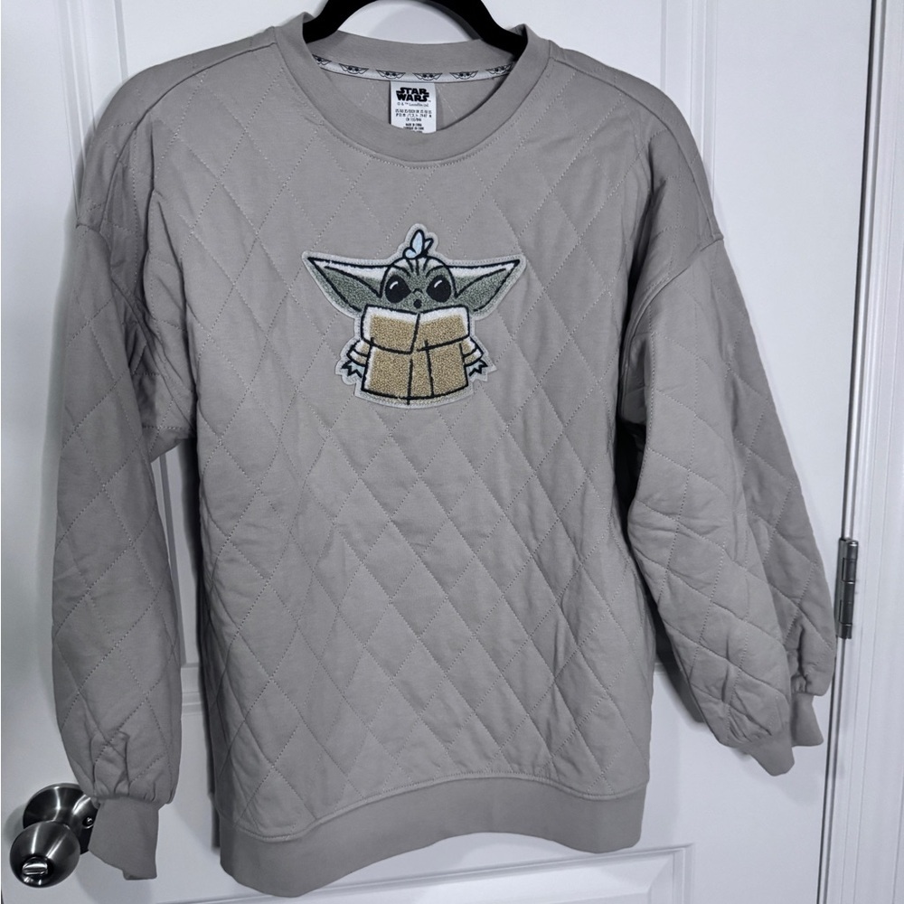NWOT Star Wars Grogu Grayish Green Quilted Crewneck Sweater XS